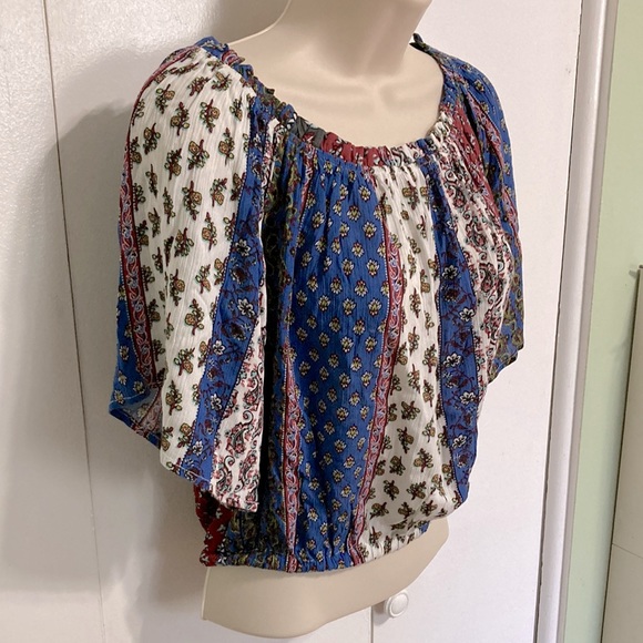 BLEUH CIEL On or Off Shoulder Short Sleeve Boho Bohemian Blouse Womans Medium - Picture 4 of 12